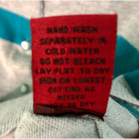 Red Brand Short Sleeve Button Down Cardigan Gray w/ Teal Stripes Size Small - Picture 5 of 6